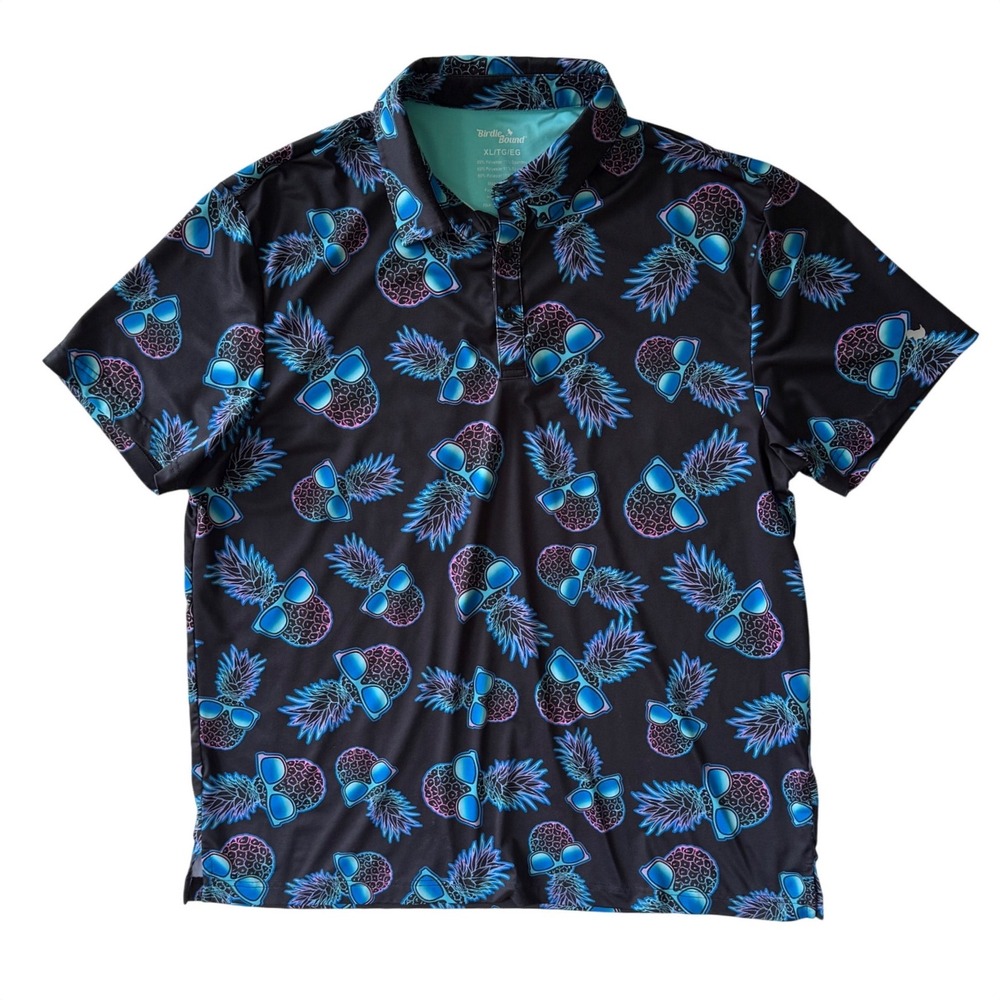 BirdieBound Men's XL Golf Polo Pineapple Sunglasses Print Black Blue Pink